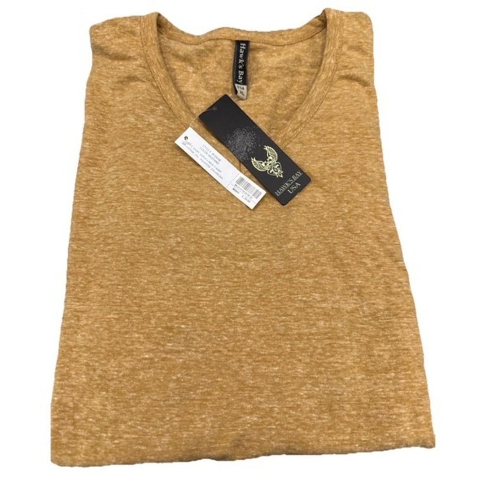 Hawks Bay Mens Short Sleeve V-Neck T-Shirt  Size‎ XL Mustard  Made In USA NWT